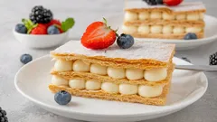 Französisches Dessert, das aussieht, als käme es aus der Vitrine, aber zu Hause zubereitet wird